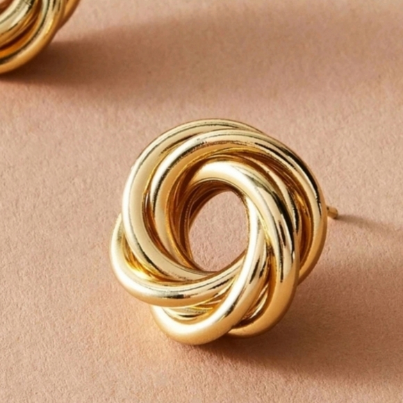 Anthropologie Minimalist Twisted Rope Gold Classy Earrings - Picture 3 of 5